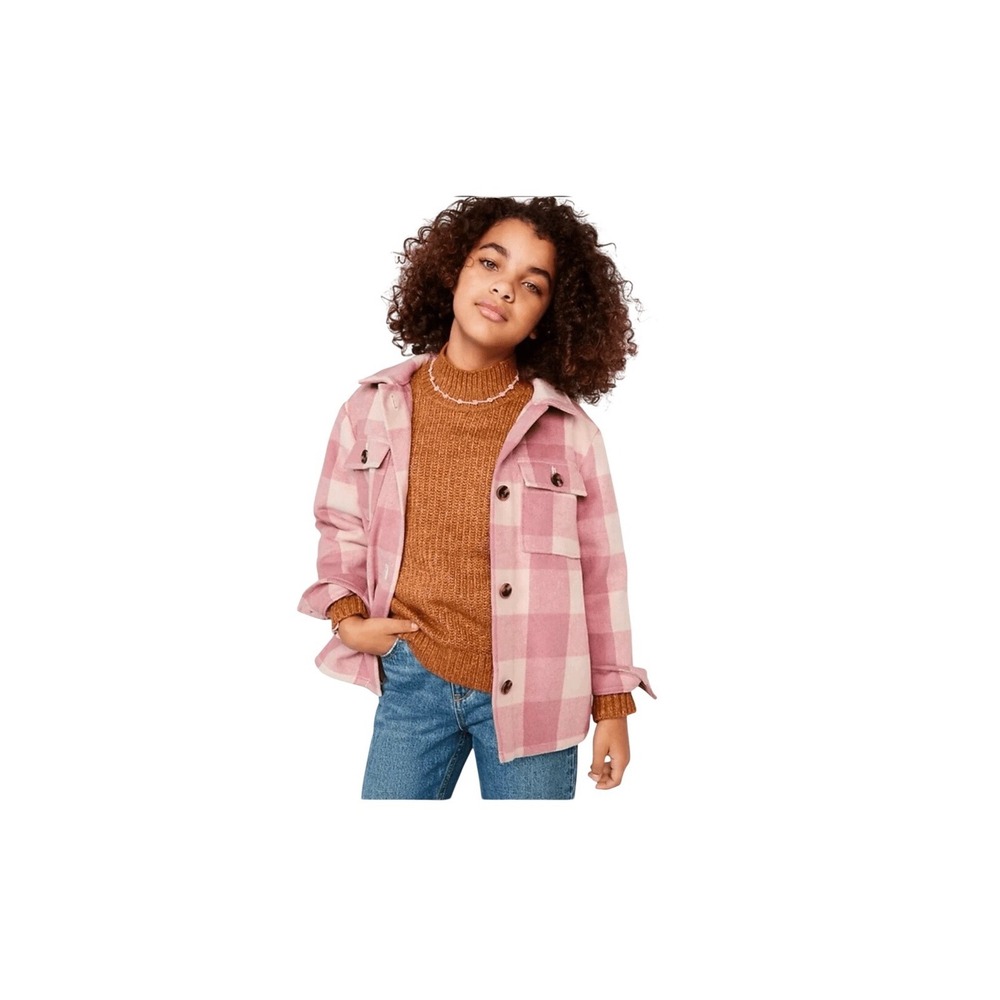 Old Navy Kids Pink Buffalo Plaid Shacket Button Front Shirt Jacket Size‎ M 8